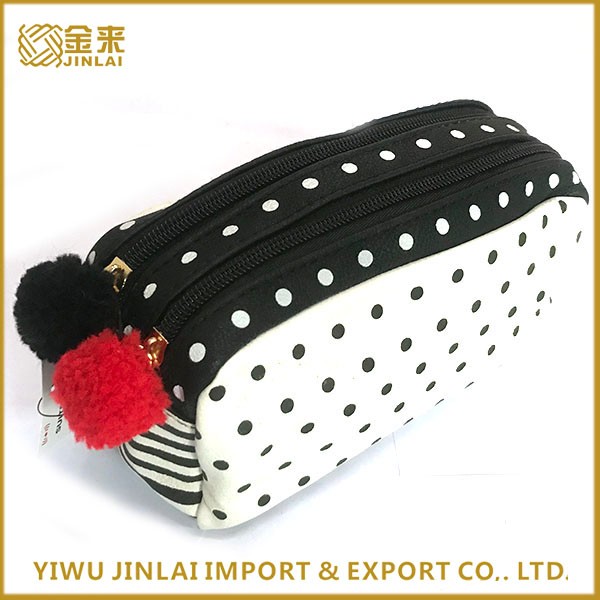 Dot Cosmetic Bag With Fuzzy Ball