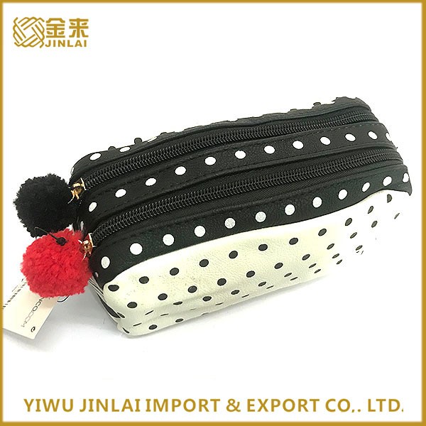 Dot Cosmetic Bag With Fuzzy Ball