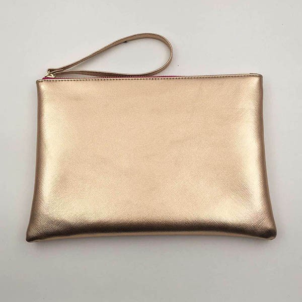Golden PU Leather Wrist Clutch Cosmetic Bag