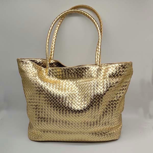 Shiny Golden PU Checked Pattern Lady Handbag