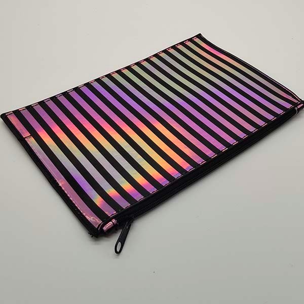 Shiny Stripe Pattern Flat Cosmetic Bag