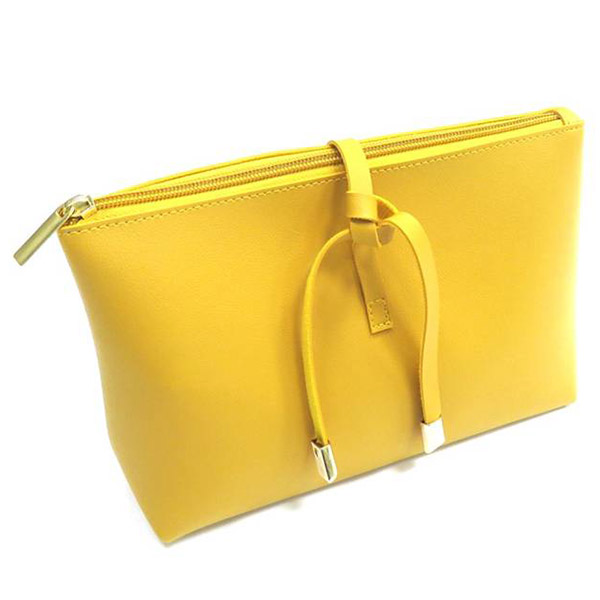 Yellow PU Leather Cosmetic Bag